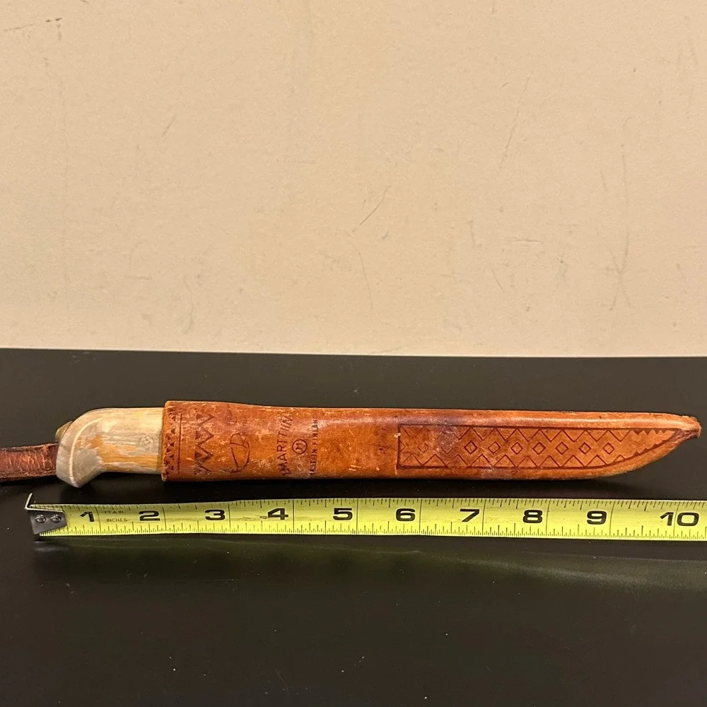 Vintage J Marttiini Finland Fillet Knife Stainless Steel Birch Leather Sheath